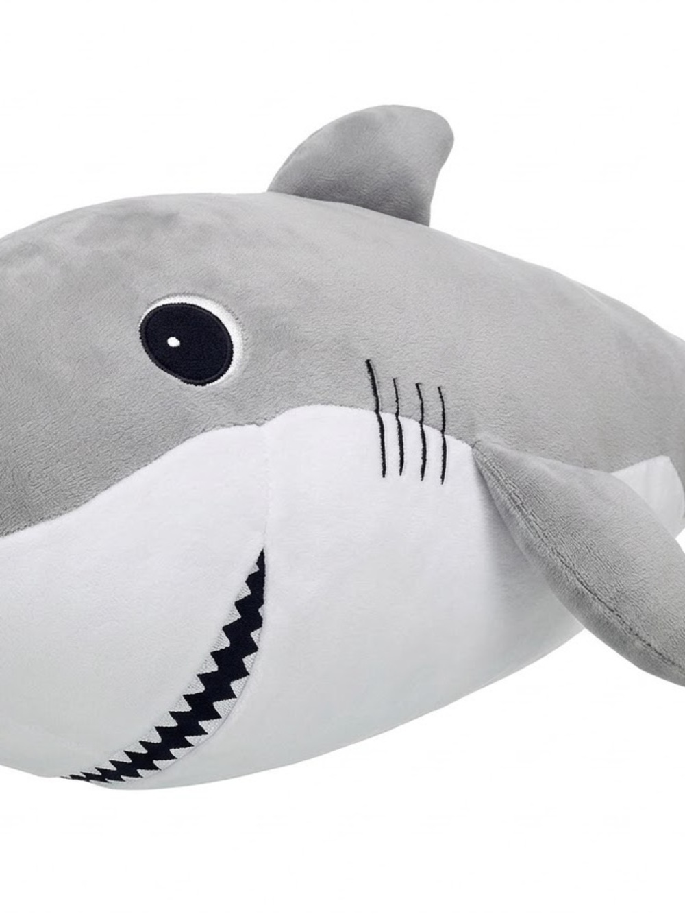 Plush Gray Shark Stuffed Animal Soft Toy White Belly Embroidered Eyes Teeth 12"
